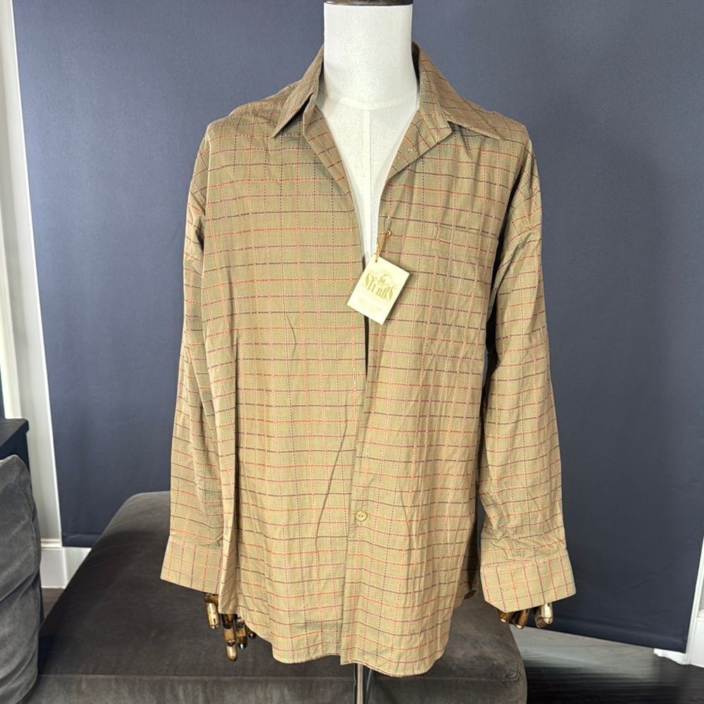 Men's Stubbs Collection Olive Check Long Sleeve Western Shirt Size L No Buttons